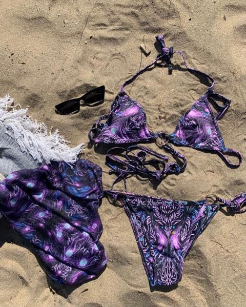 Purple Peahen 3pc Bikini Set